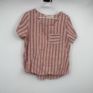 Christian Siriano 100% Linen SS Shirt Top Striped Boho Lagenlook Festival Beach